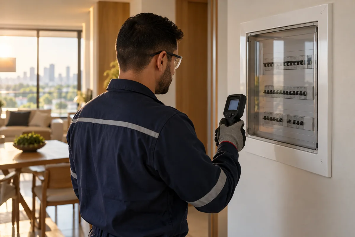 Imagem ilustrativa de avaliação profissional de um quadro elétrico residencial
